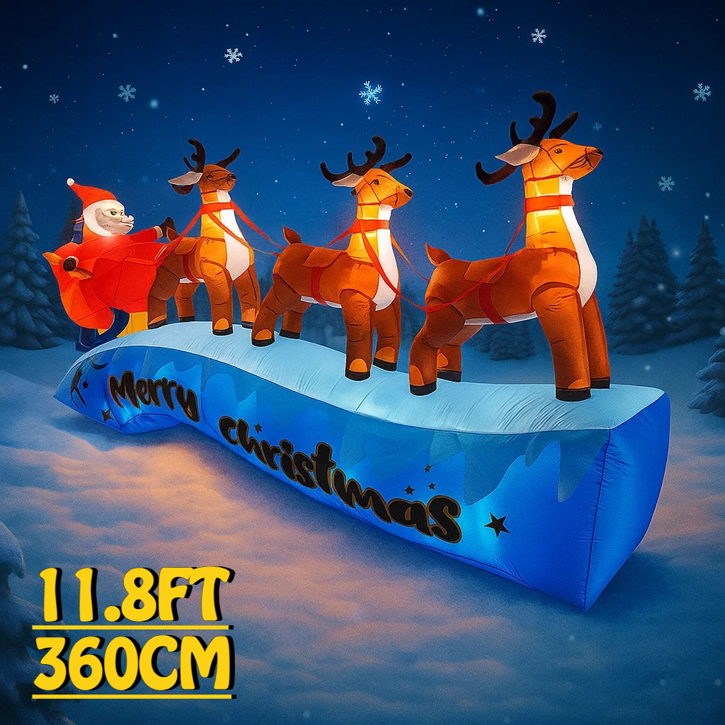 Christmas Lights Outdoor - 11.8FT Santa Claus Reindeer Sleigh Inflatable