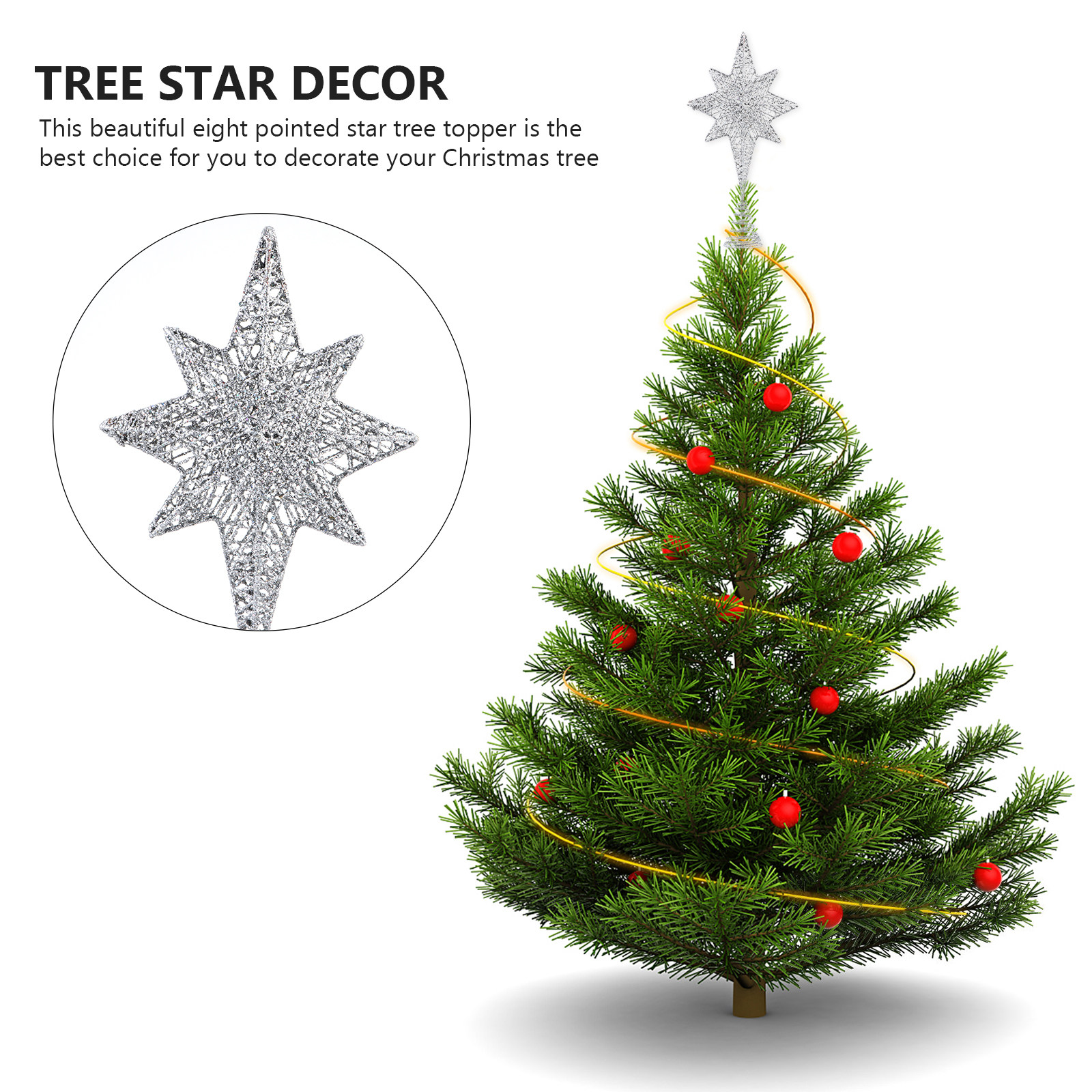 1Pcs Glittering Gold-Toned Eig - Star Tree Topper ulasan dan harga