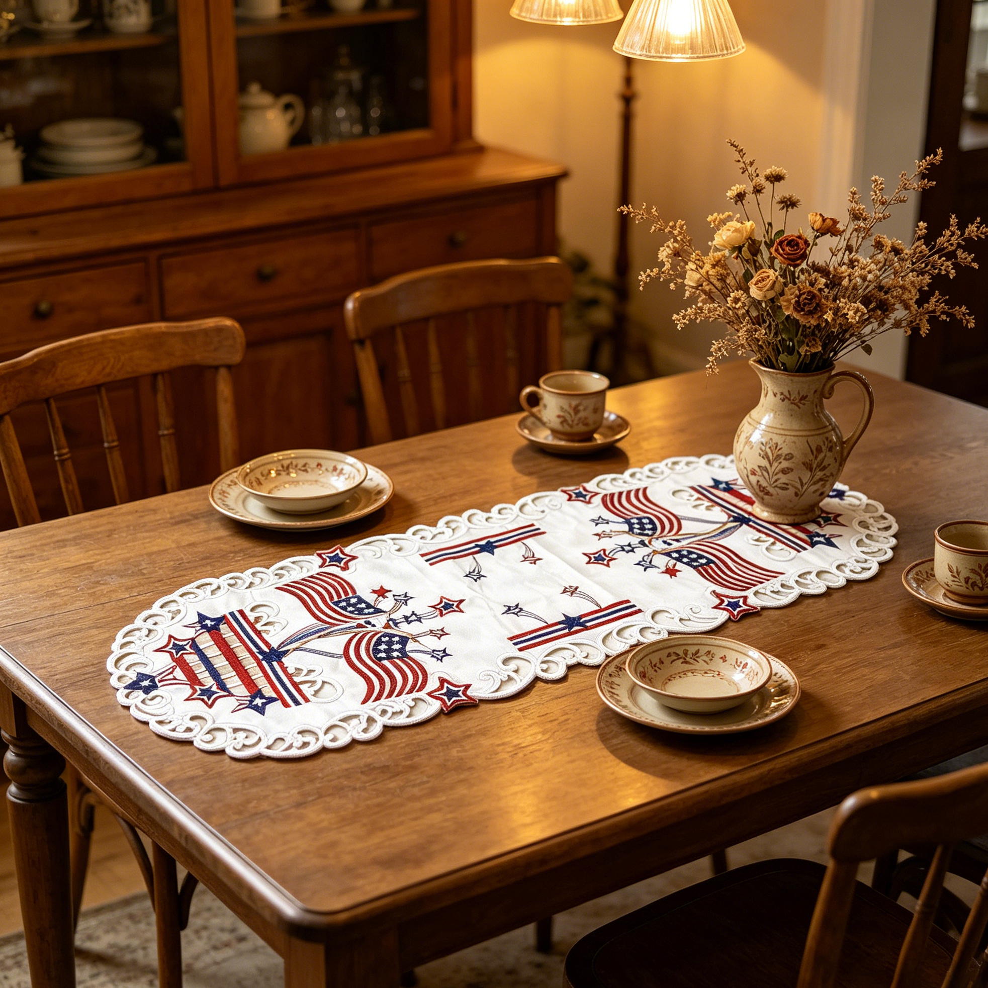 USA Independence Day Flag Embr - Christmas Table Runner ulasan dan harga