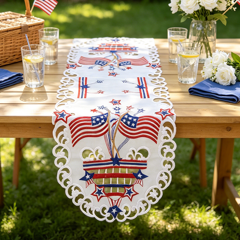 USA Independence Day Flag Embr - Christmas Table Runner ulasan dan harga